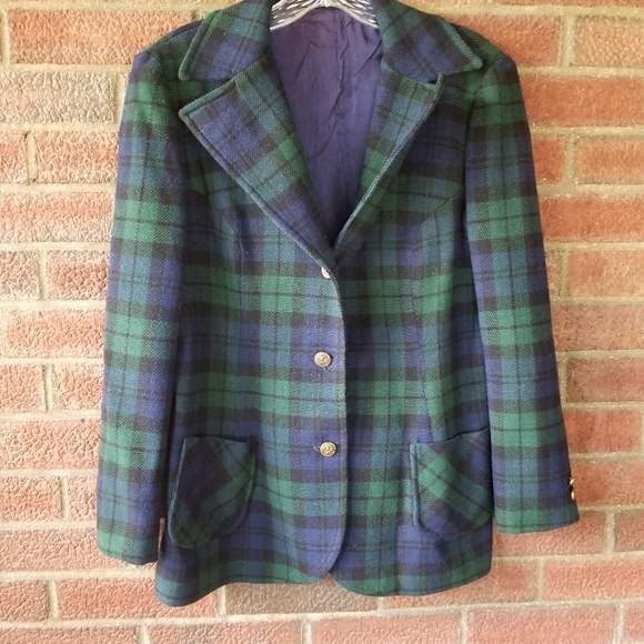 Green and Blue Plaid Women's Jacket - Picture 2 of 8